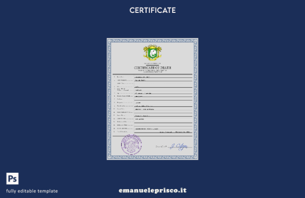 modello PSD di certificato di morte dello stato di stato d'Avorio in stile verif